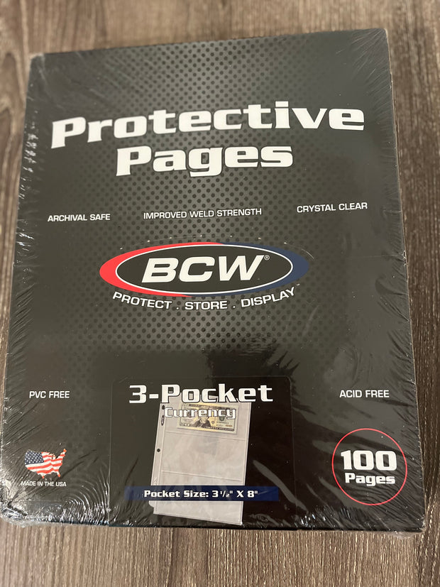 Feuilles à pochettes BCW 3 espaces - Paquet de 100