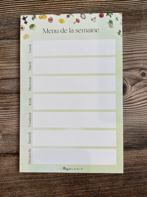 Moyen bloc-notes - Menu de la semaine