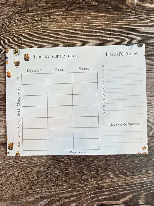 Grand bloc-notes - Planificateur de repas café